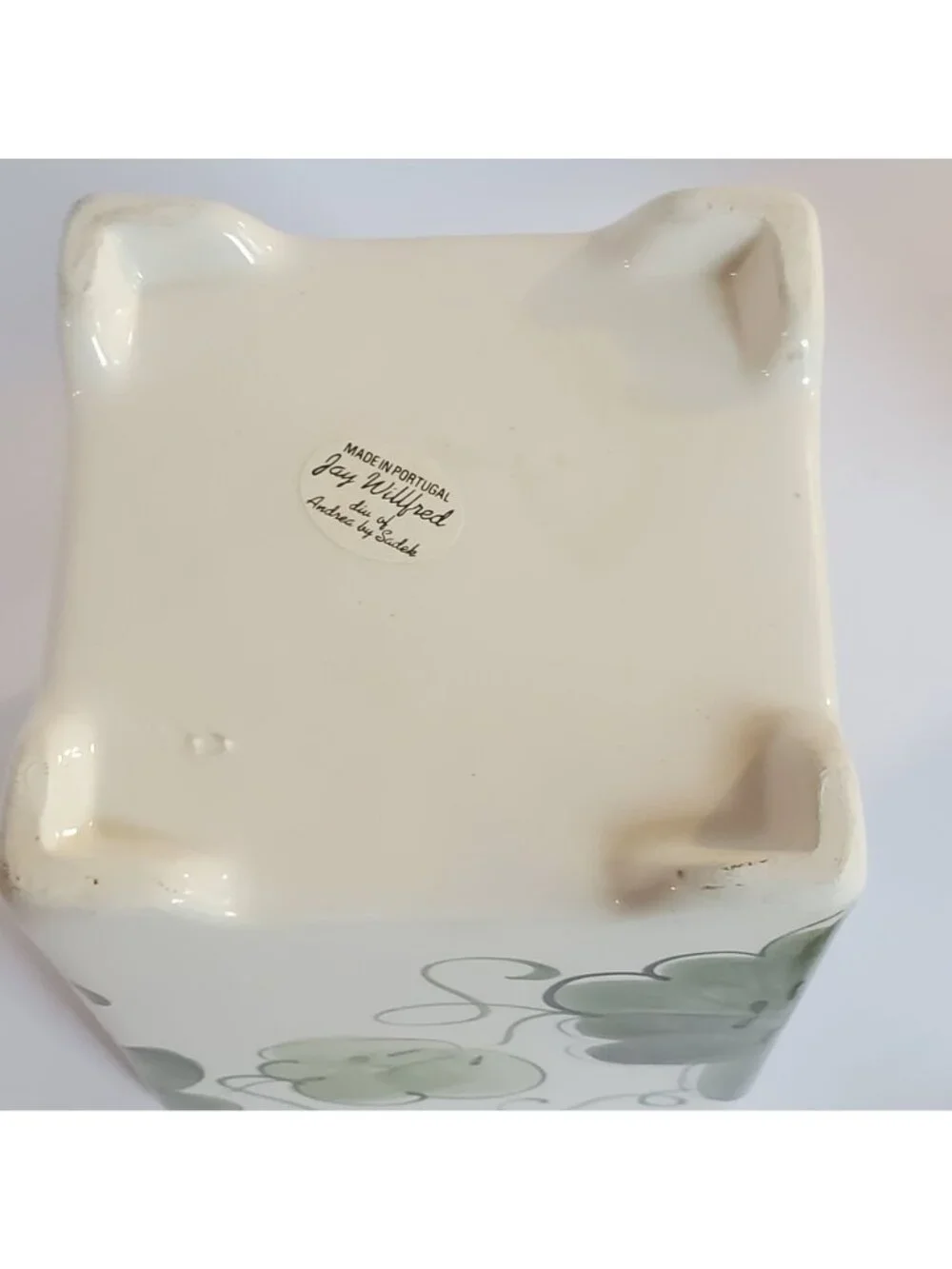Jay Wilfred Canisters Square Ceramic Ivory Green Leaf Design Portugal - Set of 2